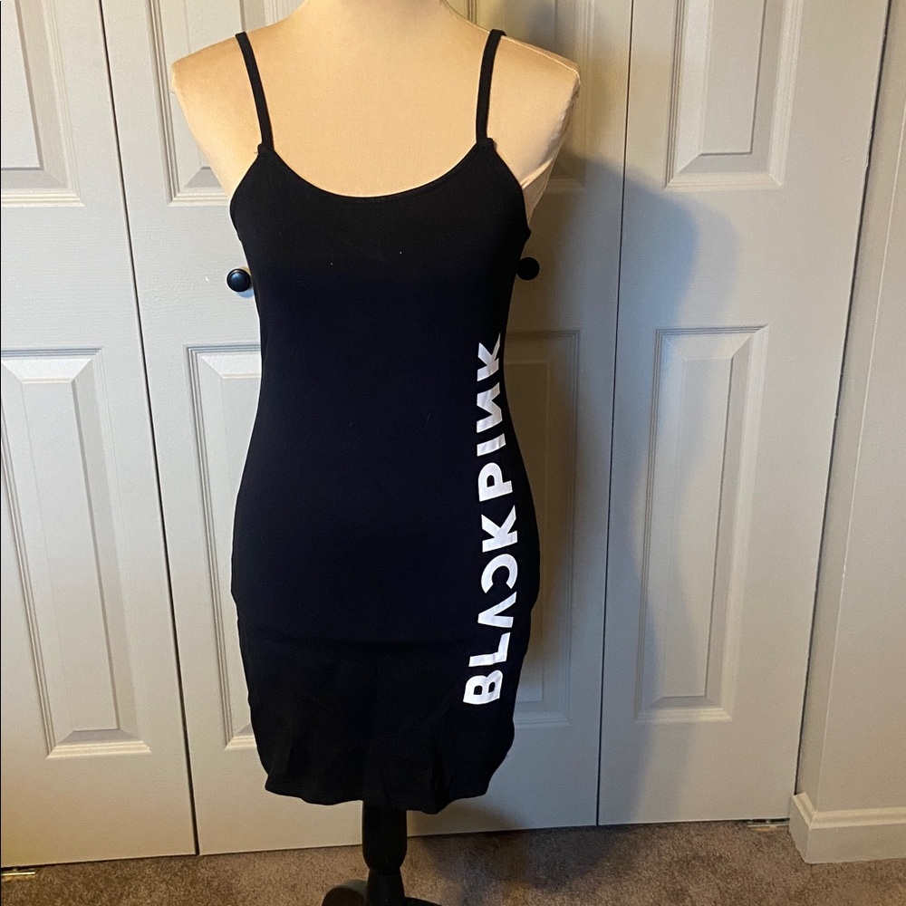 H & M Divided Blackpink Bodycon Mini Black Knit Spaghetti Strap Dress Small